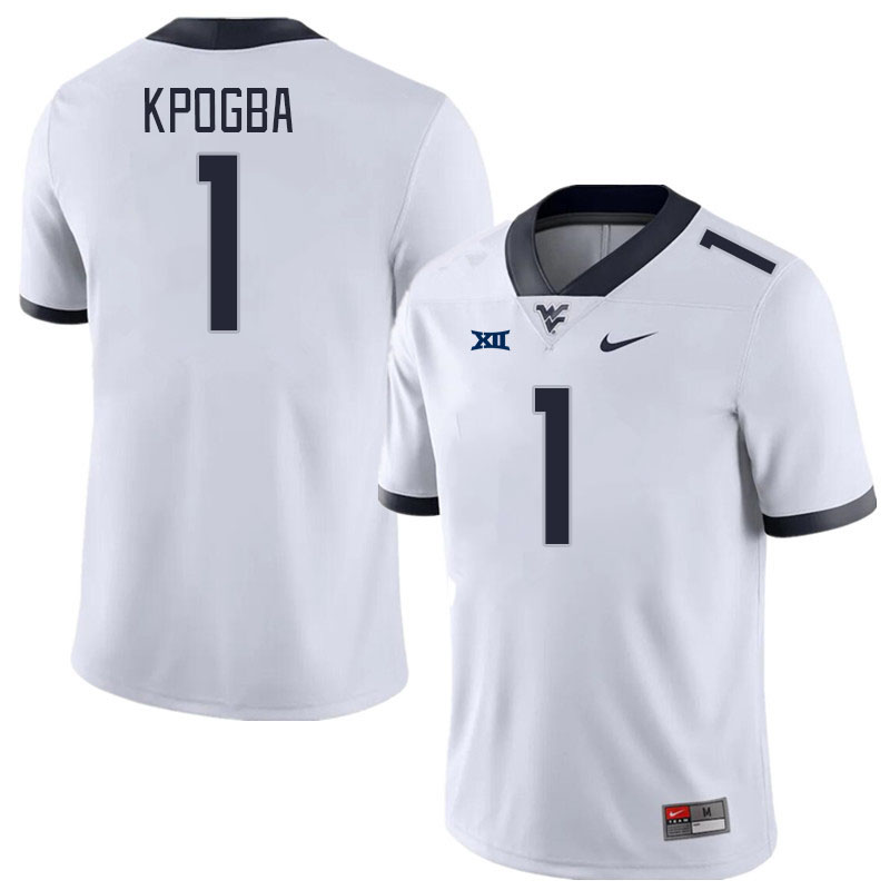 Men #1 Lee Kpogba West Virginia Mountaineers College Football Jerseys Stitched Sale-White - Click Image to Close